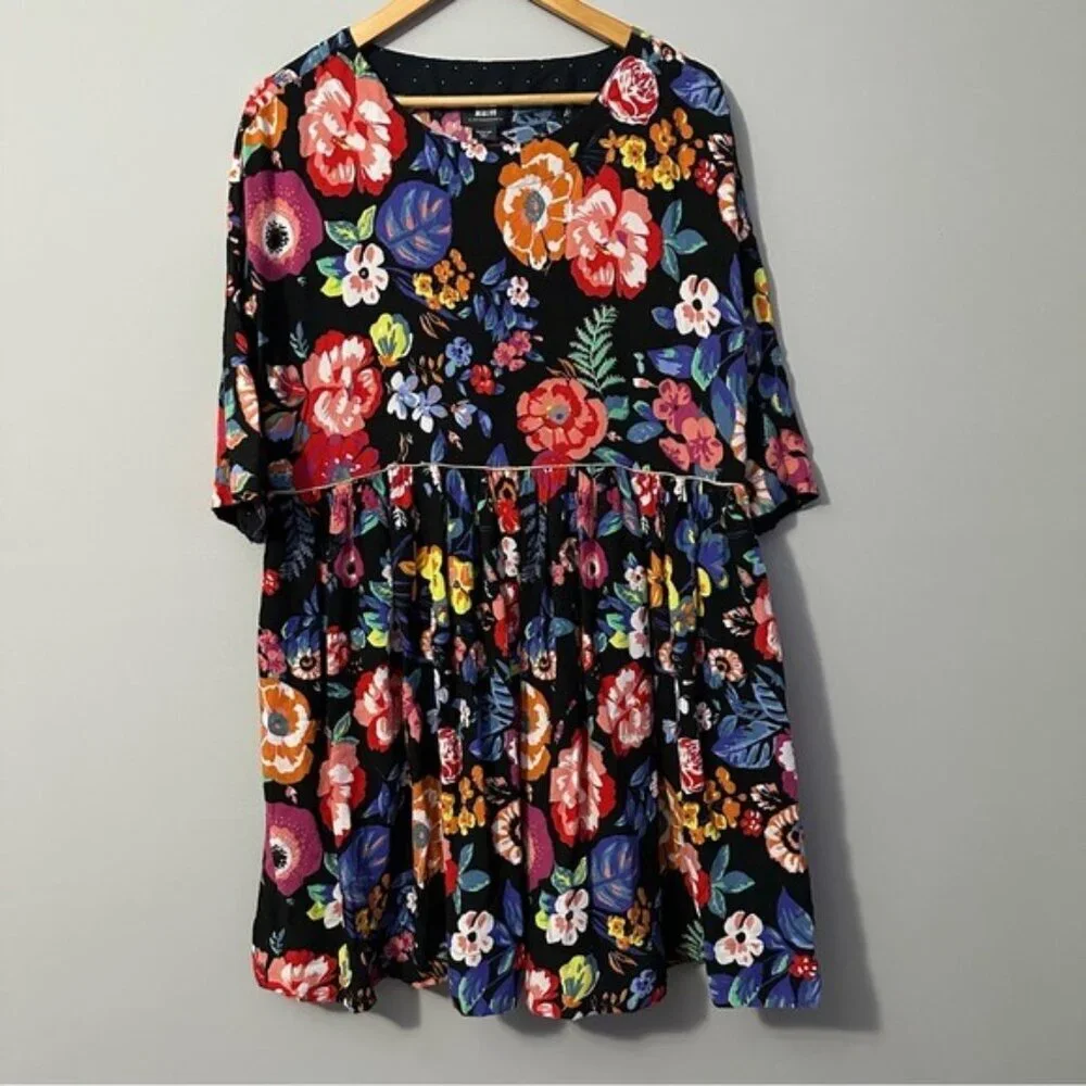 Anthropologie Maeve Floral Babydoll Dress Tunic Magnolia Print Size Medium